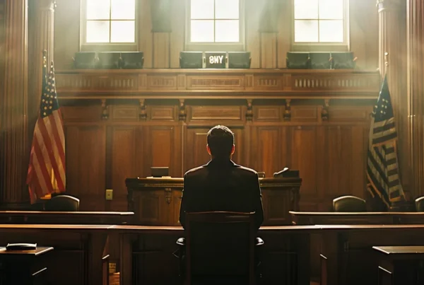 a dramatic courtroom scene captures the tension between justice and accountability, featuring a judge presiding over a gripping case involving vehicular manslaughter, illuminated by stark overhead lighting that casts sharp contrasts across solemn faces.