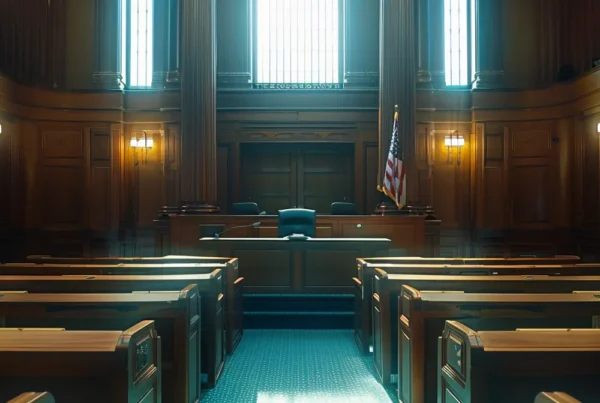 a somber courtroom, filled with a dim, emotional light, where a grieving family seeks justice for a wrongful death, their expressions reflecting both sorrow and determination.
