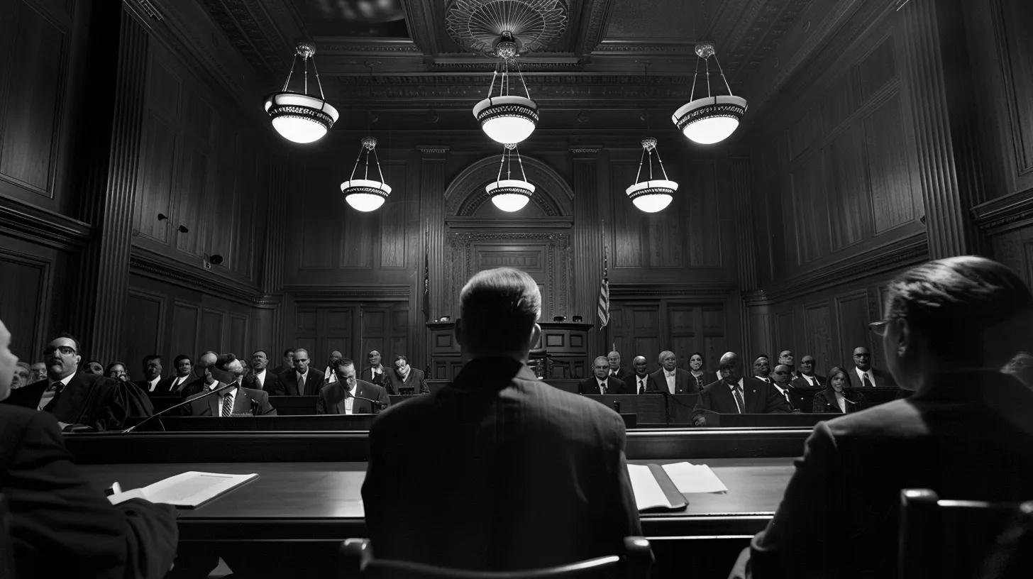 a high-contrast, dramatic courtroom scene showcases a tense moment as a judge presides over a case involving a reckless driving charge, with focused expressions from the attorneys and jury, highlighting the gravity of legal repercussions.